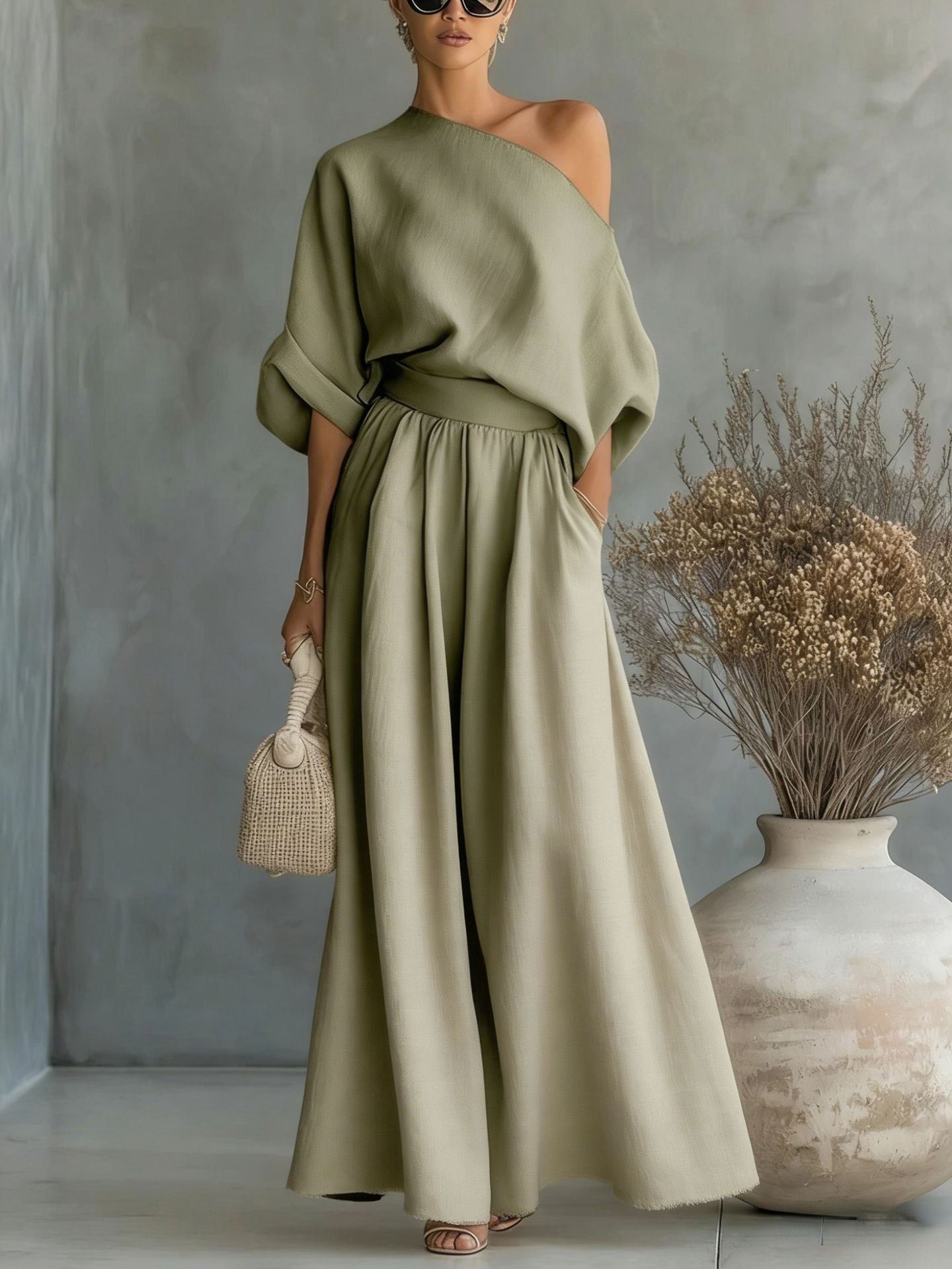 Sophia Reynolds | One Shoulder Linen Maxi Set For Women