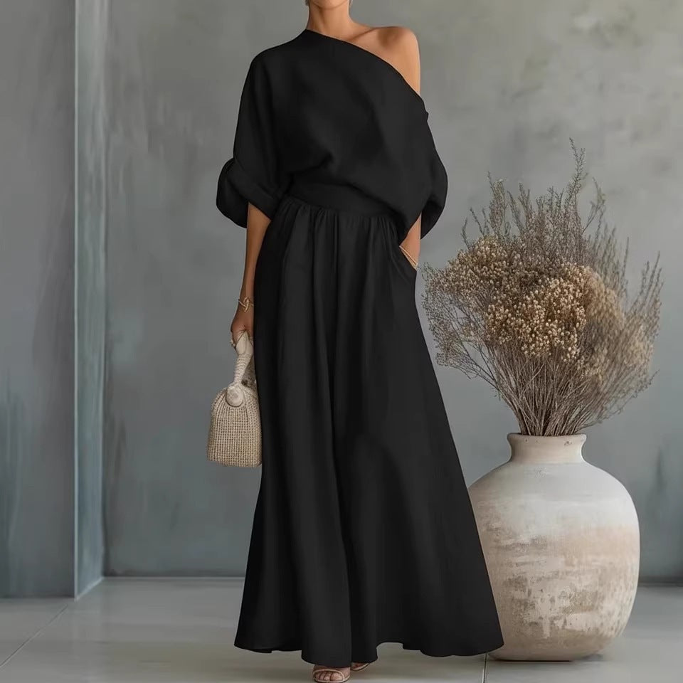 Sophia Reynolds | One Shoulder Linen Maxi Set For Women