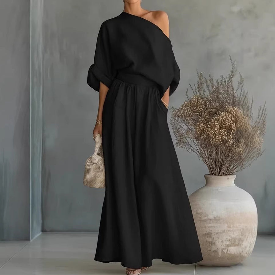 Sophia Reynolds | One Shoulder Linen Maxi Set For Women