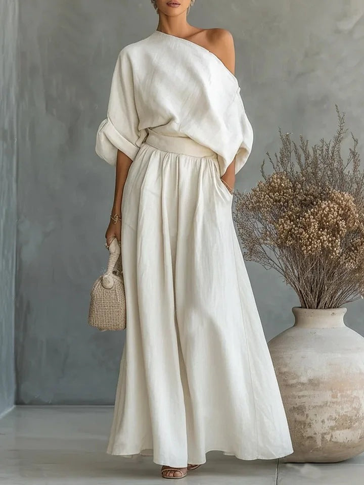 Sophia Reynolds | One Shoulder Linen Maxi Set For Women