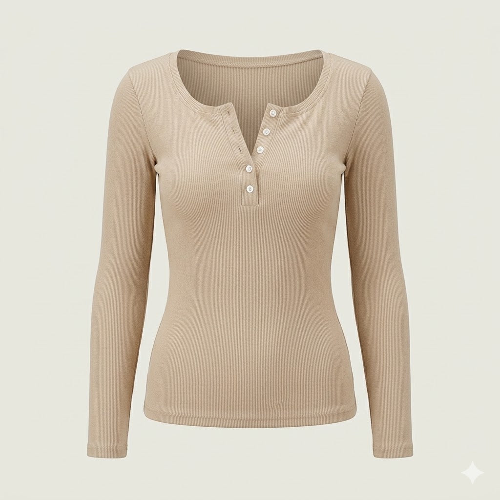 Matilda | Ribbed Long Sleeve Button Blouse for Women