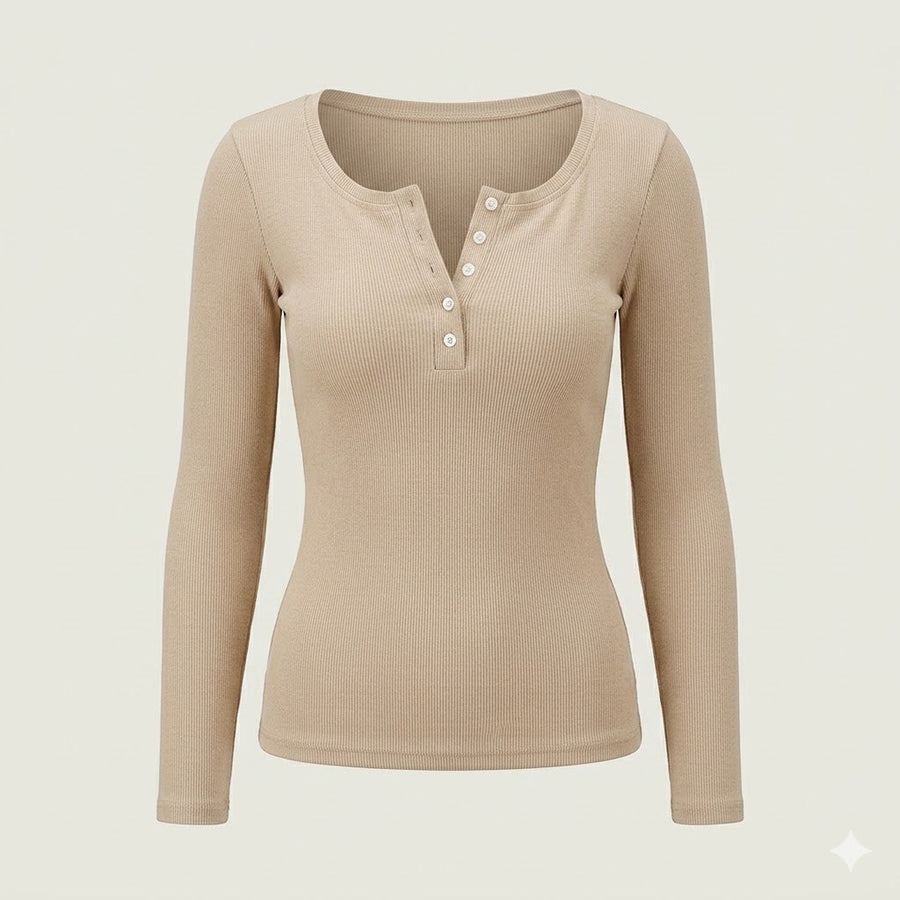 Matilda | Ribbed Long Sleeve Button Blouse for Women